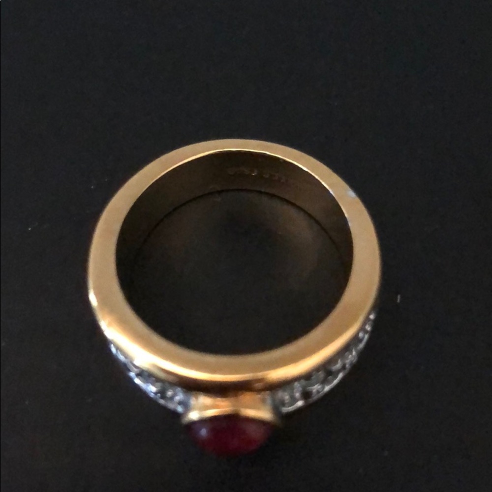 CABOCHON RUBY W/RHINESTONE 14K GOLD PLATED RING - Picture 2 of 8
